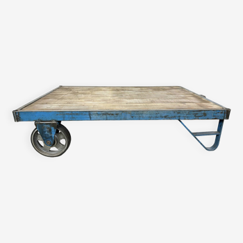 Large Blue Industrial Coffee Table Cart, 1960s