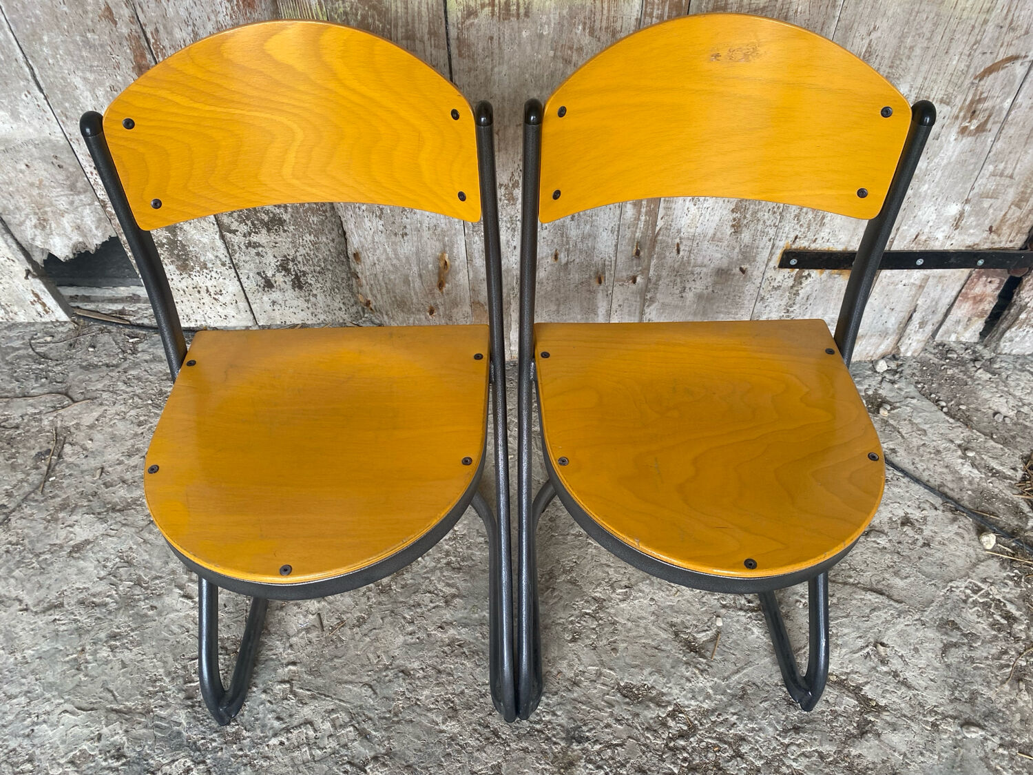 Pair of Chairs SOUVIGNET Model ELODIE Grey Metal & Wood Made in France