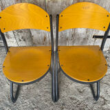 Pair of Chairs SOUVIGNET Model ELODIE Grey Metal & Wood Made in France
