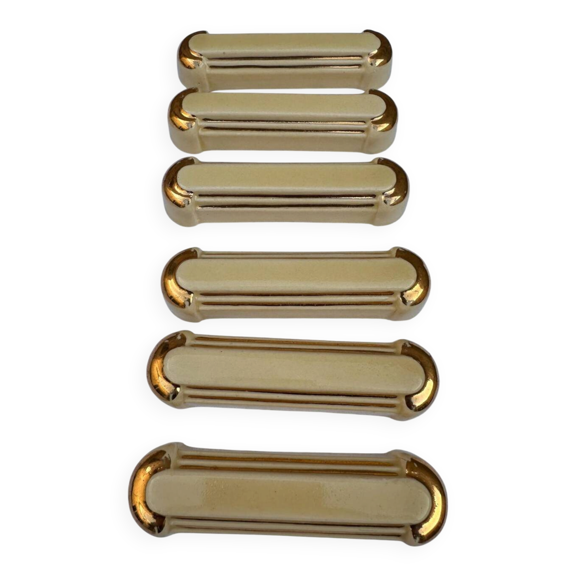 Vintage Art Deco Knife Rest – Cream Beige Ceramic with Gold Trim