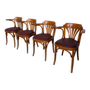 Set of 4 Bentwood Dining Chairs / Vintage Thonet Style, Red Faux Leather
