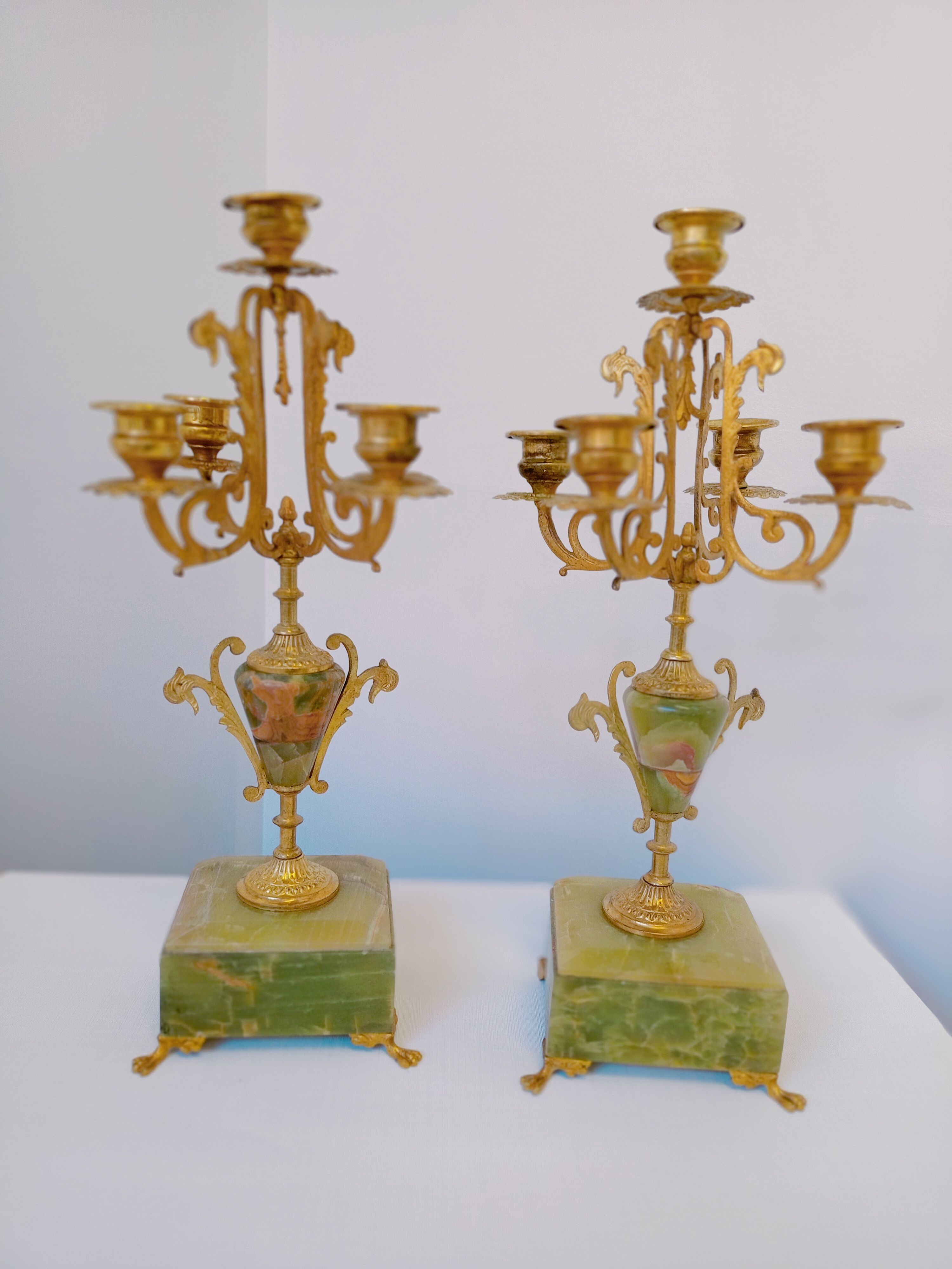 Two onyx candle holders