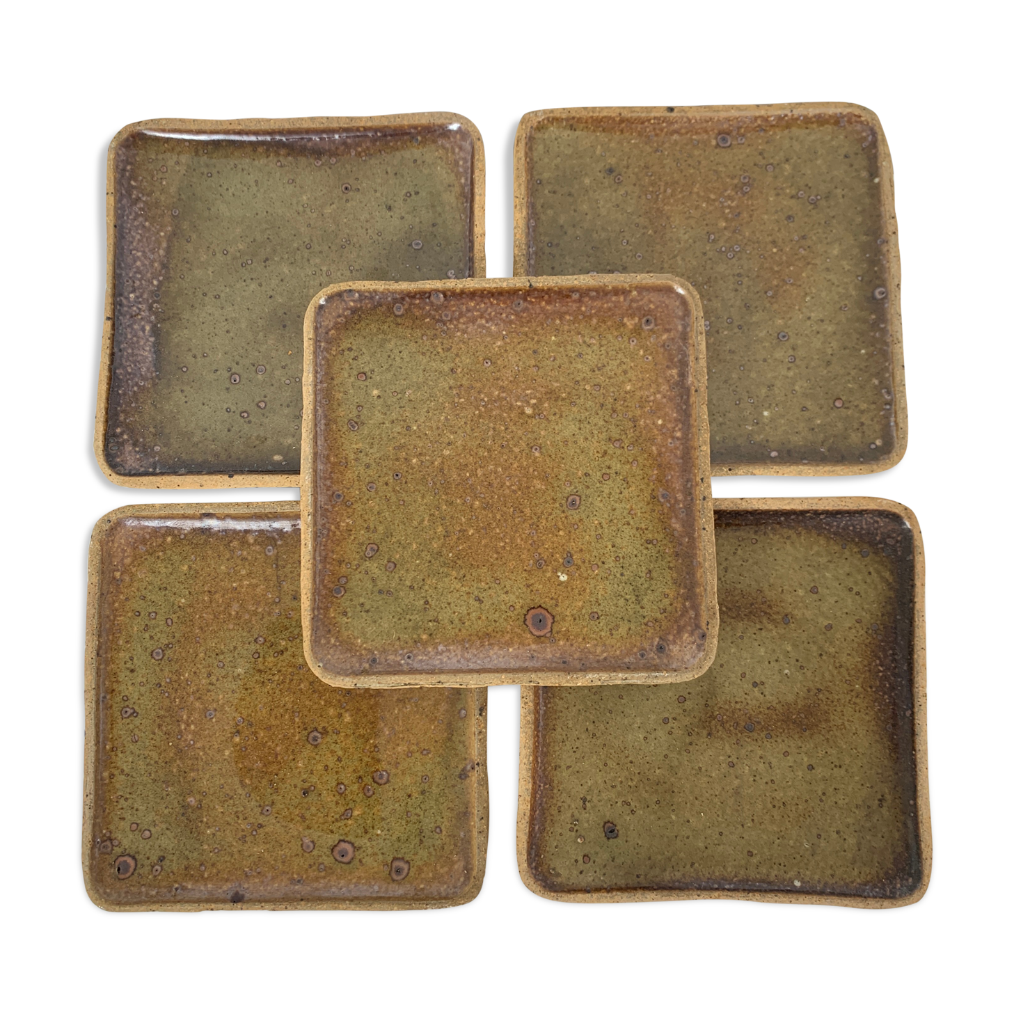 Lot of 5 square plates gres pyrite Pierre Digan La Borne