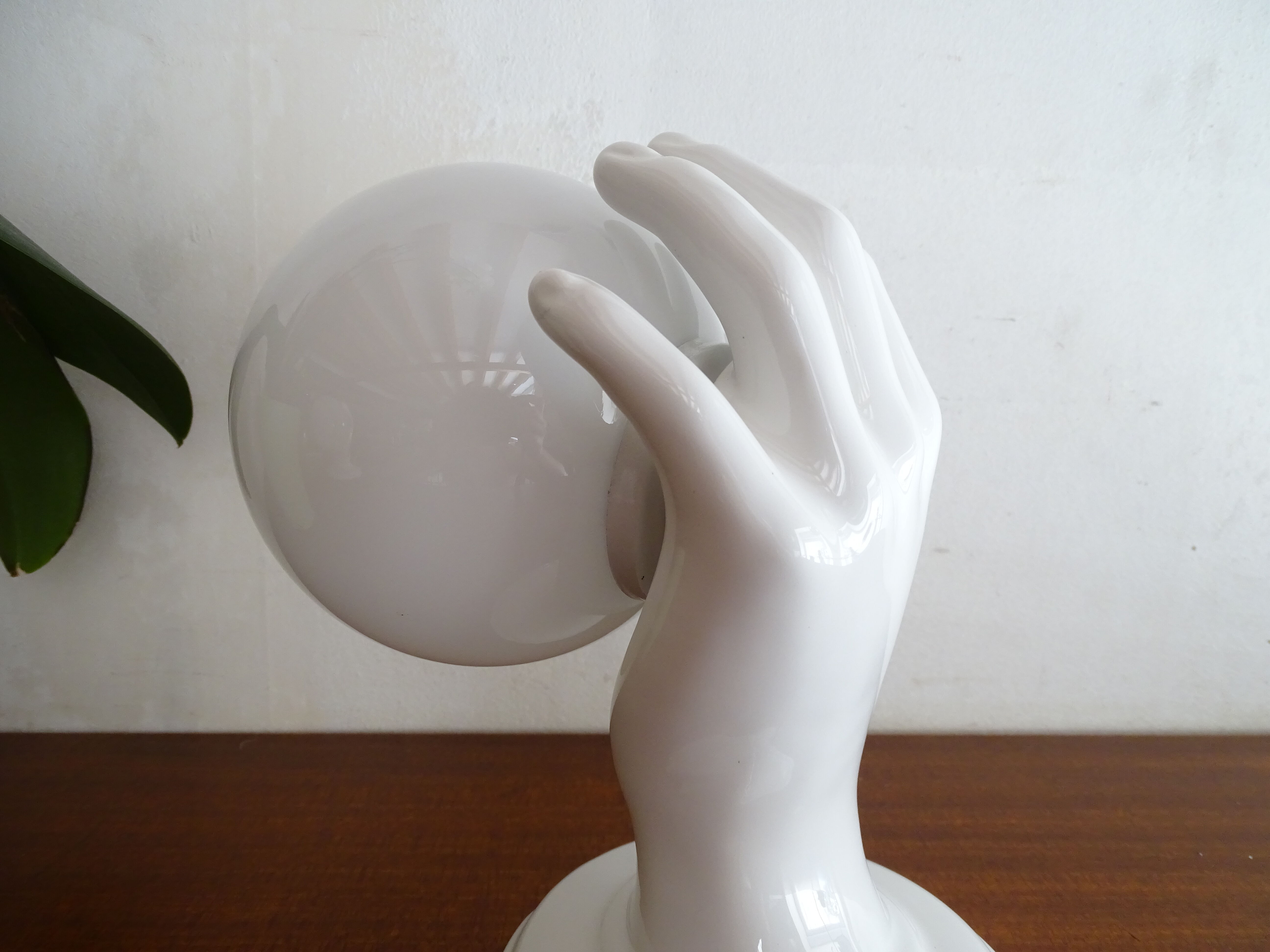 Pair of ceramic hand sconces - globe ball - vintage design 70's