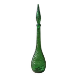 Large green Genie Empoli bubble glass bottle, Italy 1960s