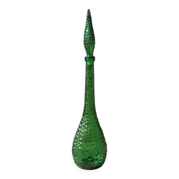 Grande bouteille verte Génie Empoli en verre bullé, Italie 1960s