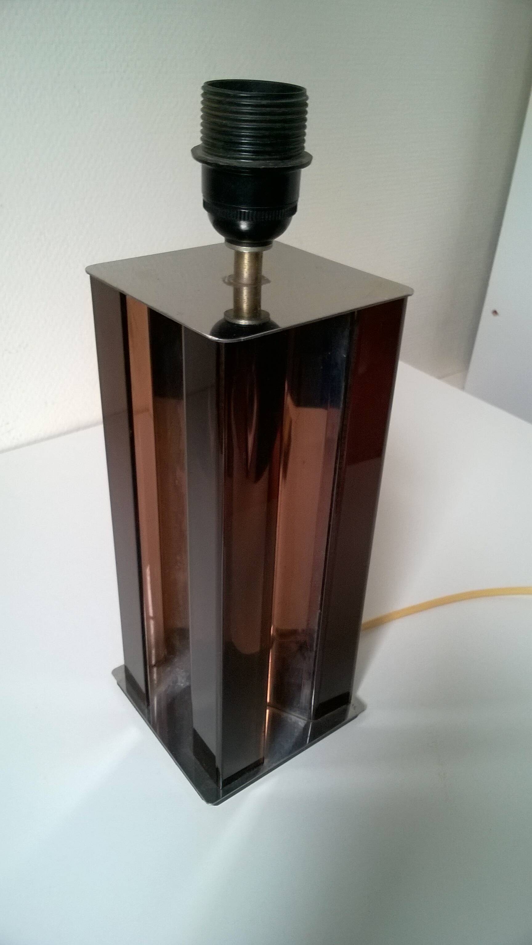 Designer lamp in smoked plexiglass and chromed metal 1970