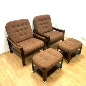 Retro armchairs with footstools, Hikor, 1970s