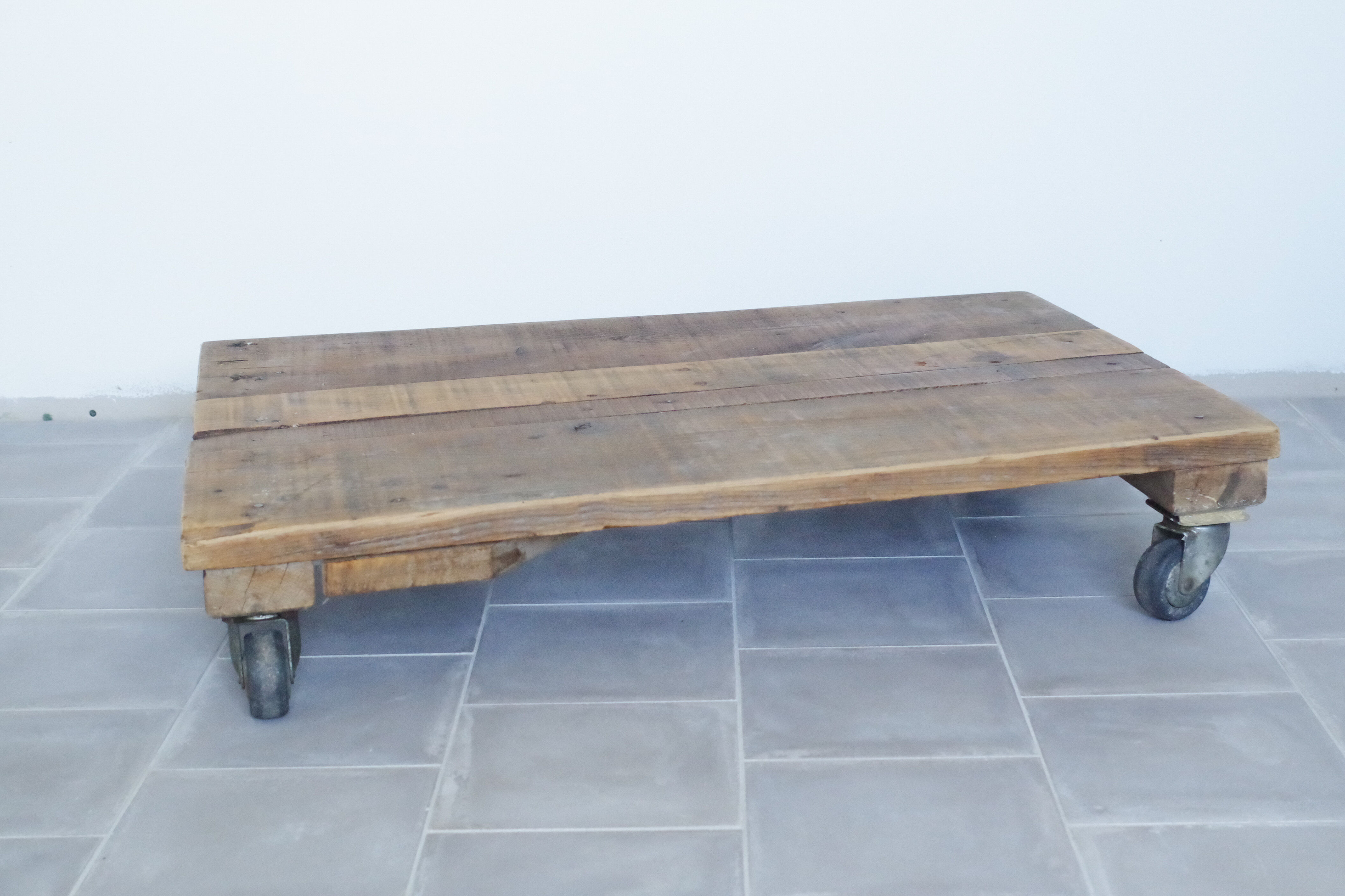 Industrial coffee table - wood and wheels