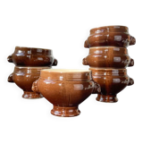 6 Emile Henry two-tone brown and cream vintage ceramic Lion Head Bowls Made in France