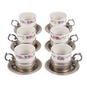 Ensemble de 6 tasses à café en porcelaine Sebring, étain Rein Zinn