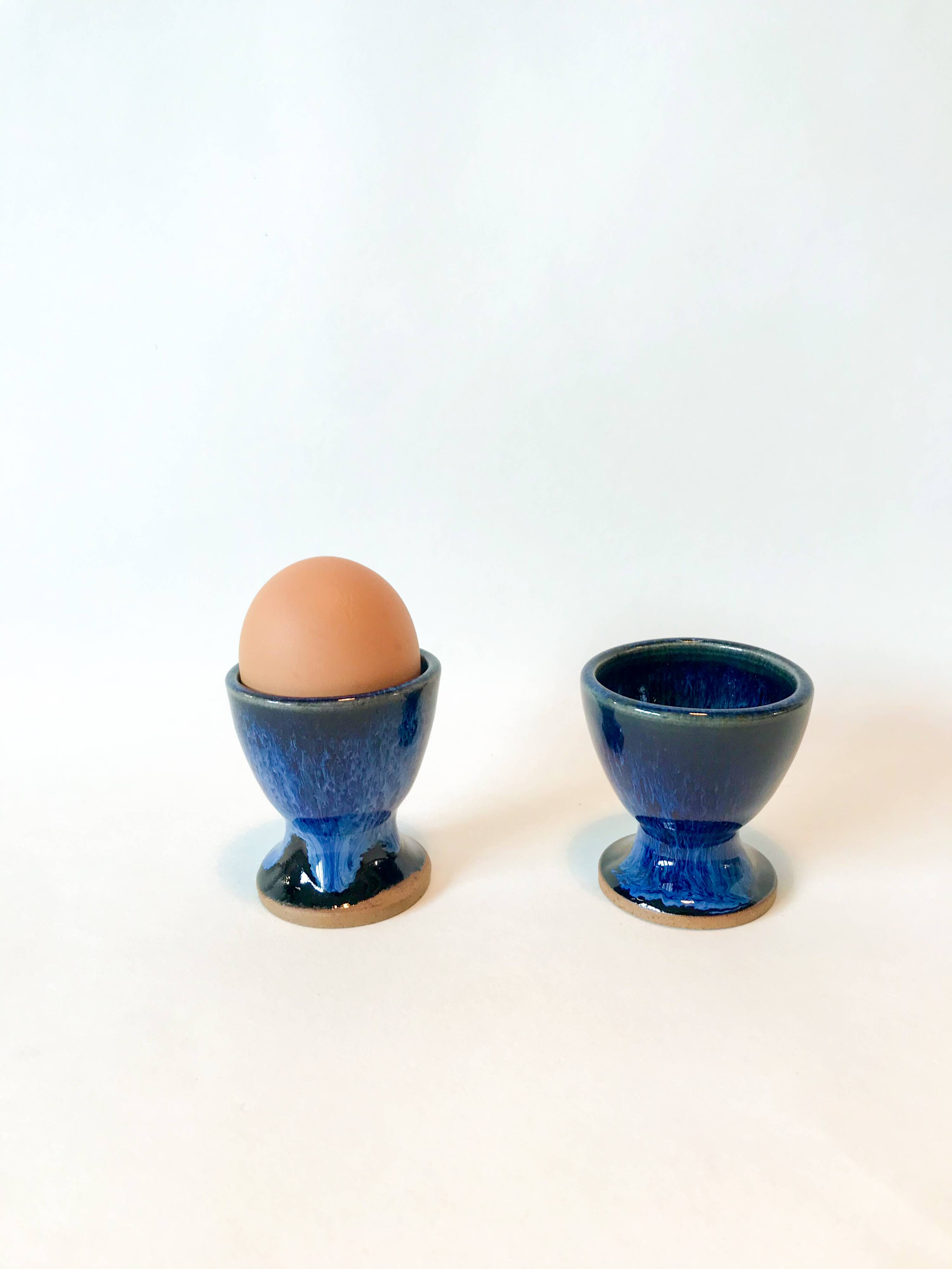 duo of egg cups in stoneware / blue ceramic from the 70s