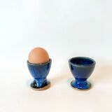 duo of egg cups in stoneware / blue ceramic from the 70s