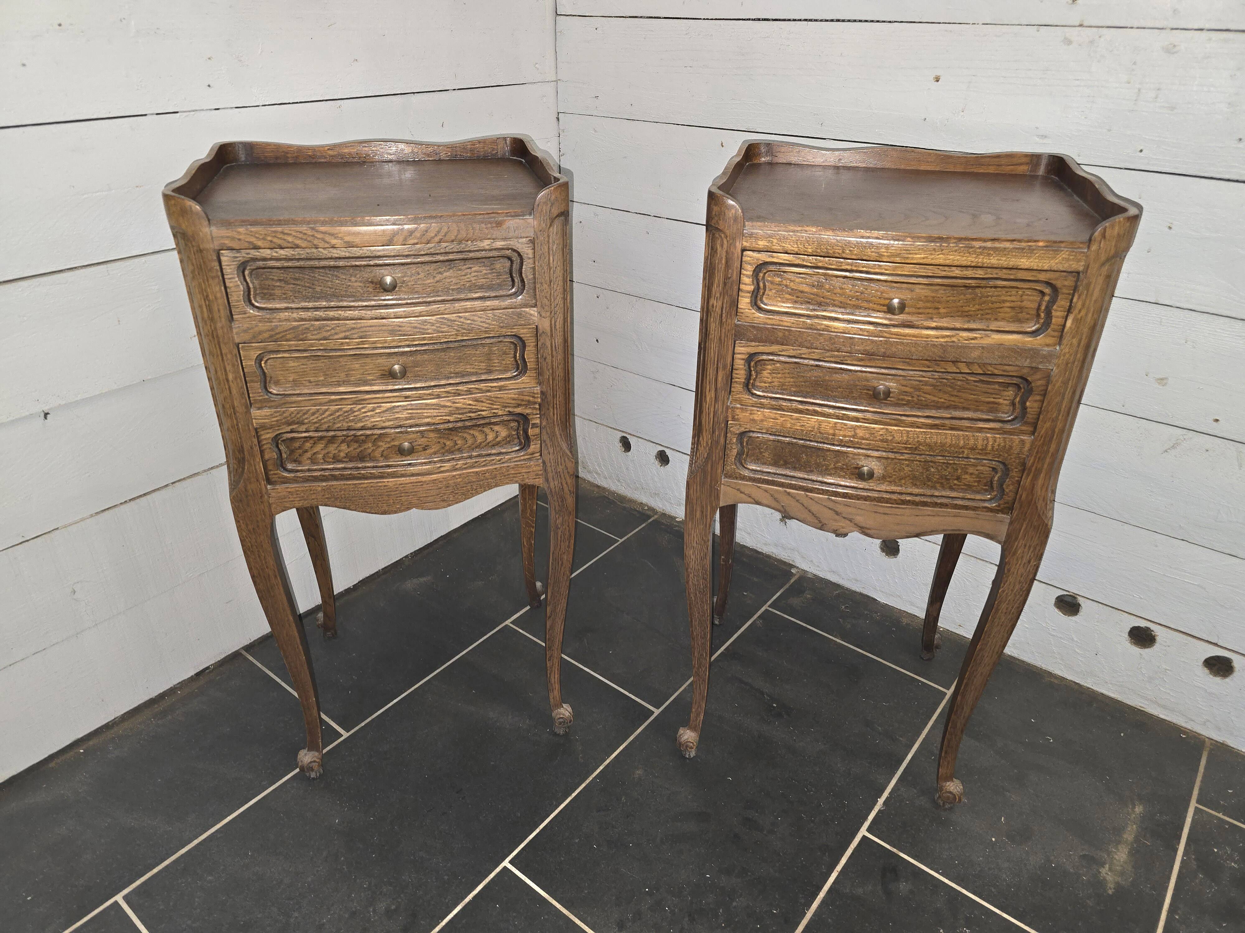 Pair of Louis XV style bedside tables in oak