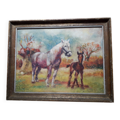 Tableau ancien représentant des chevaux