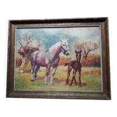 Antique painting depicting horses