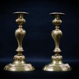 Pair of candlesticks | gilded bronze torches, Louis XV style — 19th century