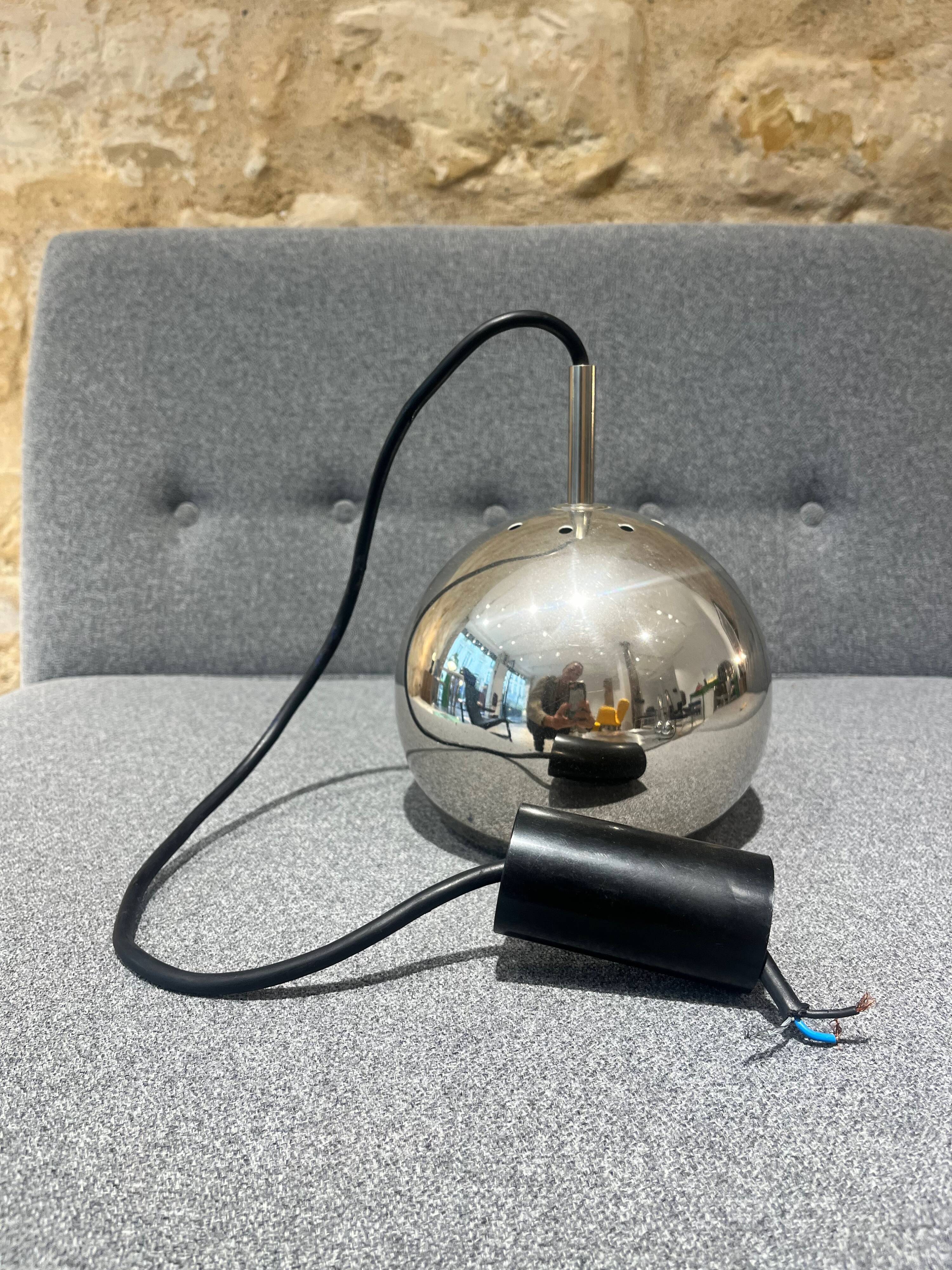 Chrome metal ball pendant light, 1970s