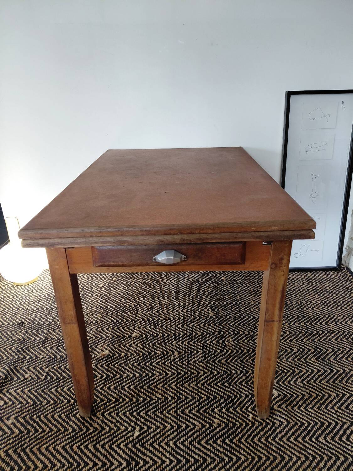Old farmhouse table from the 50s with 1 drawer.