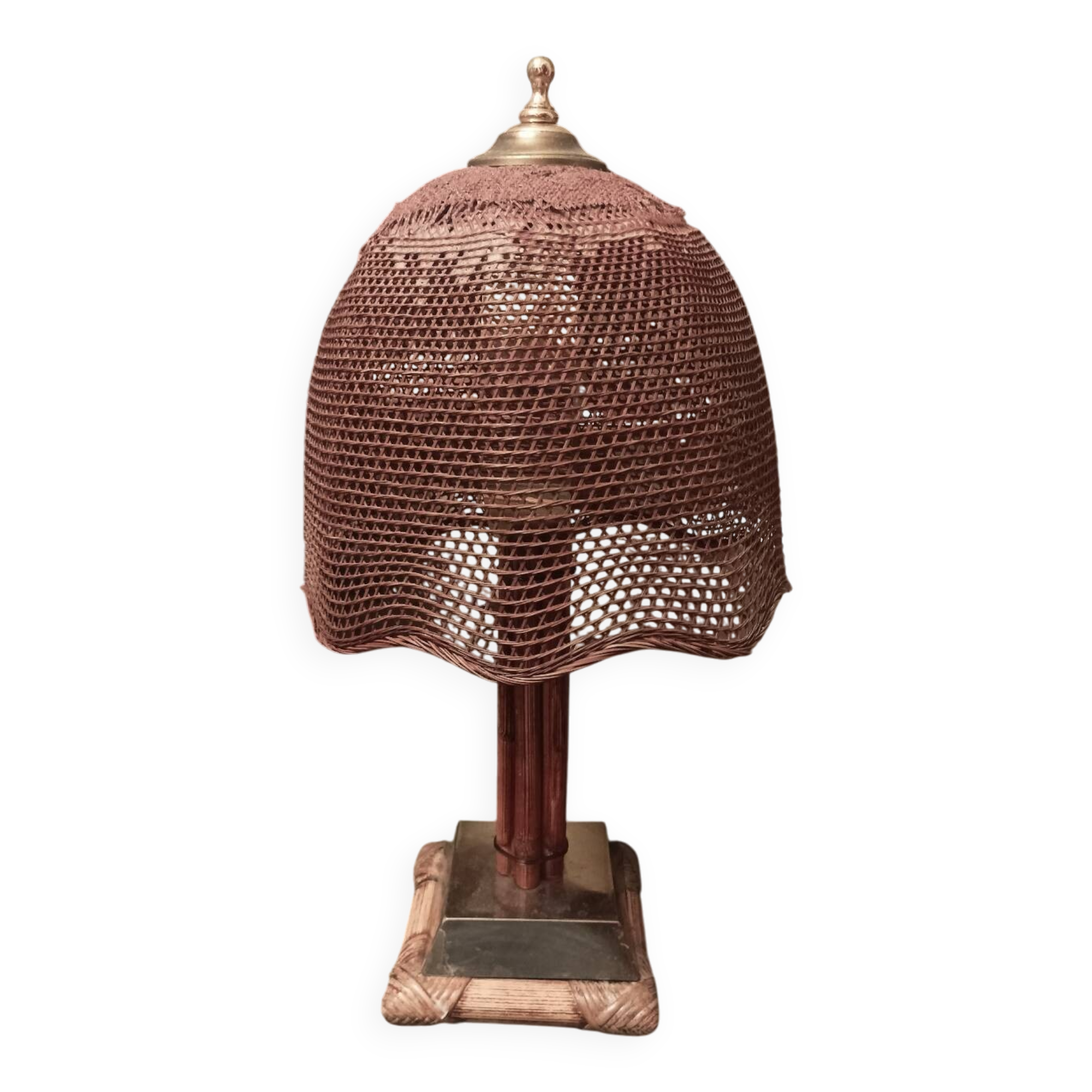 Vintage rattan and chrome metal lamp – 1970s/1980s