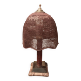 Vintage rattan and chrome metal lamp – 1970s/1980s