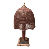 Vintage rattan and chrome metal lamp – 1970s/1980s