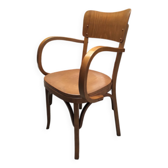 Baumann curved wood armchair