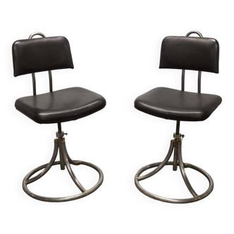 Pair of telegraph rotating chair French Army leather new