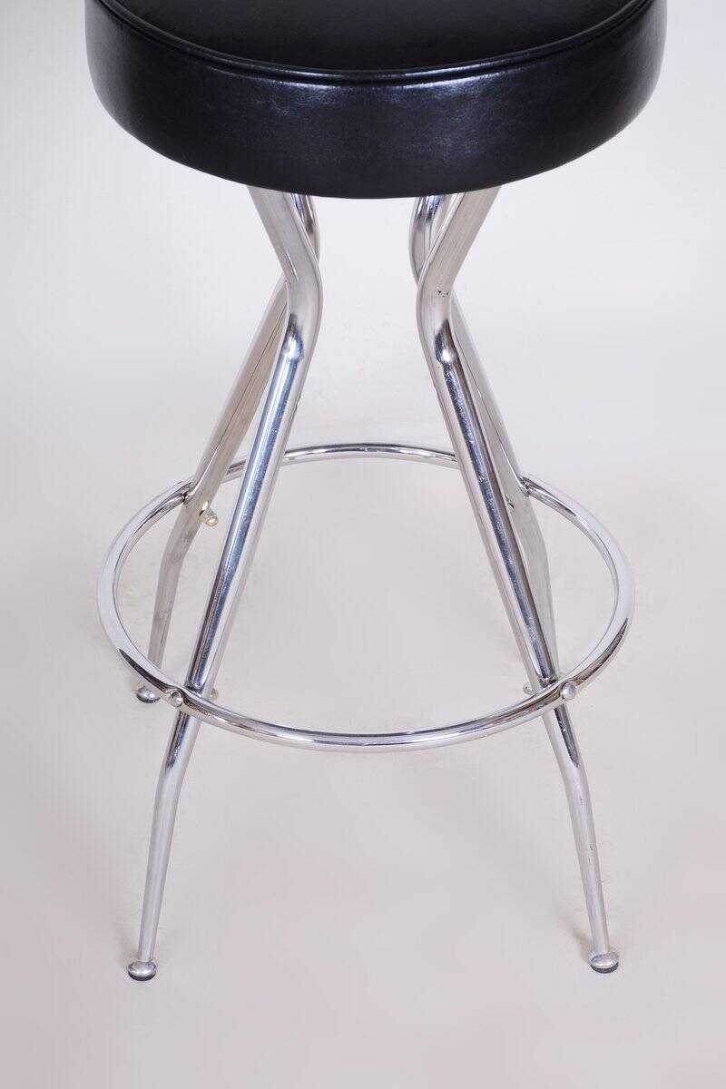 Tabouret de bar Bauhaus en chrome et cuir, années 1930