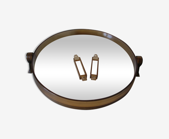 Ancien miroir rond des années 1970 en verre et plexi