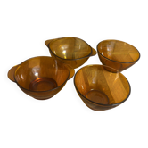 Vintage set of 4 amber brown Duralex bowls and véréco.