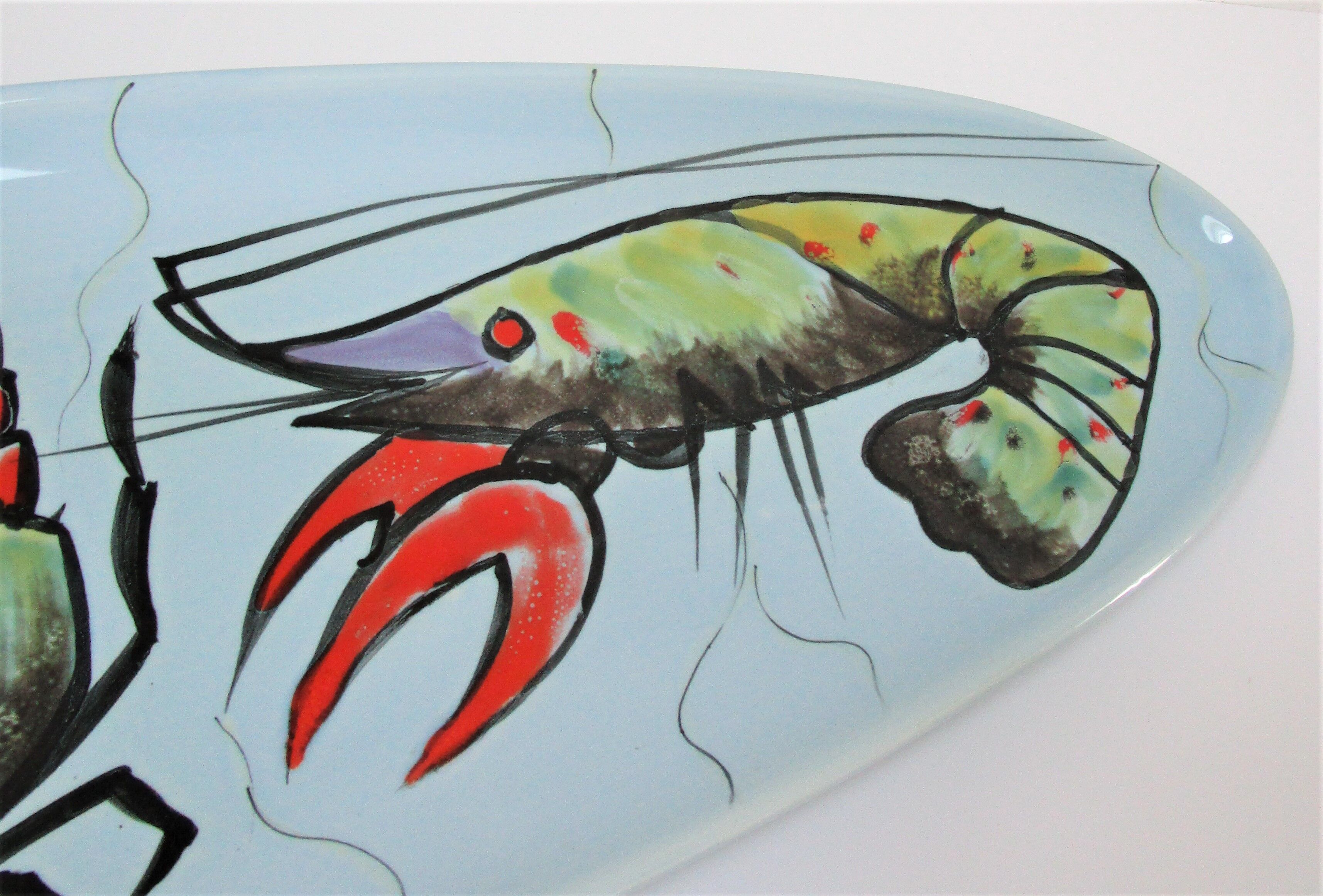 Dish and sausage fish crustaceans earthenware Pornic Bernard Serraz design 60s