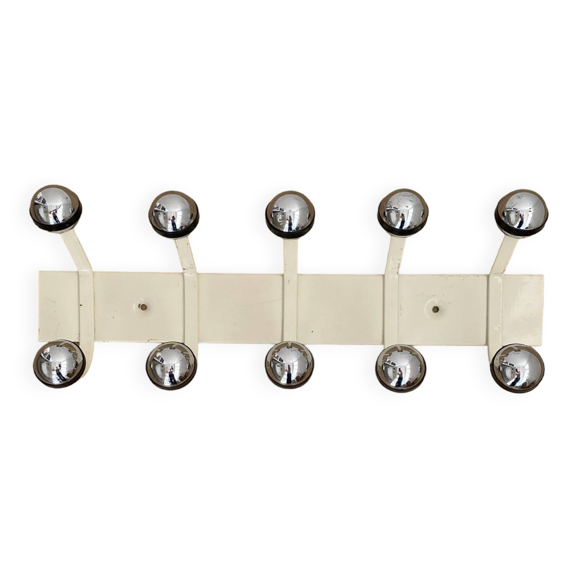 Vintage metal wall coat rack with ten hooks from the 70s