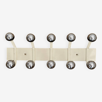 Vintage metal wall coat rack with ten hooks from the 70s