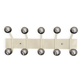 Vintage metal wall coat rack with ten hooks from the 70s