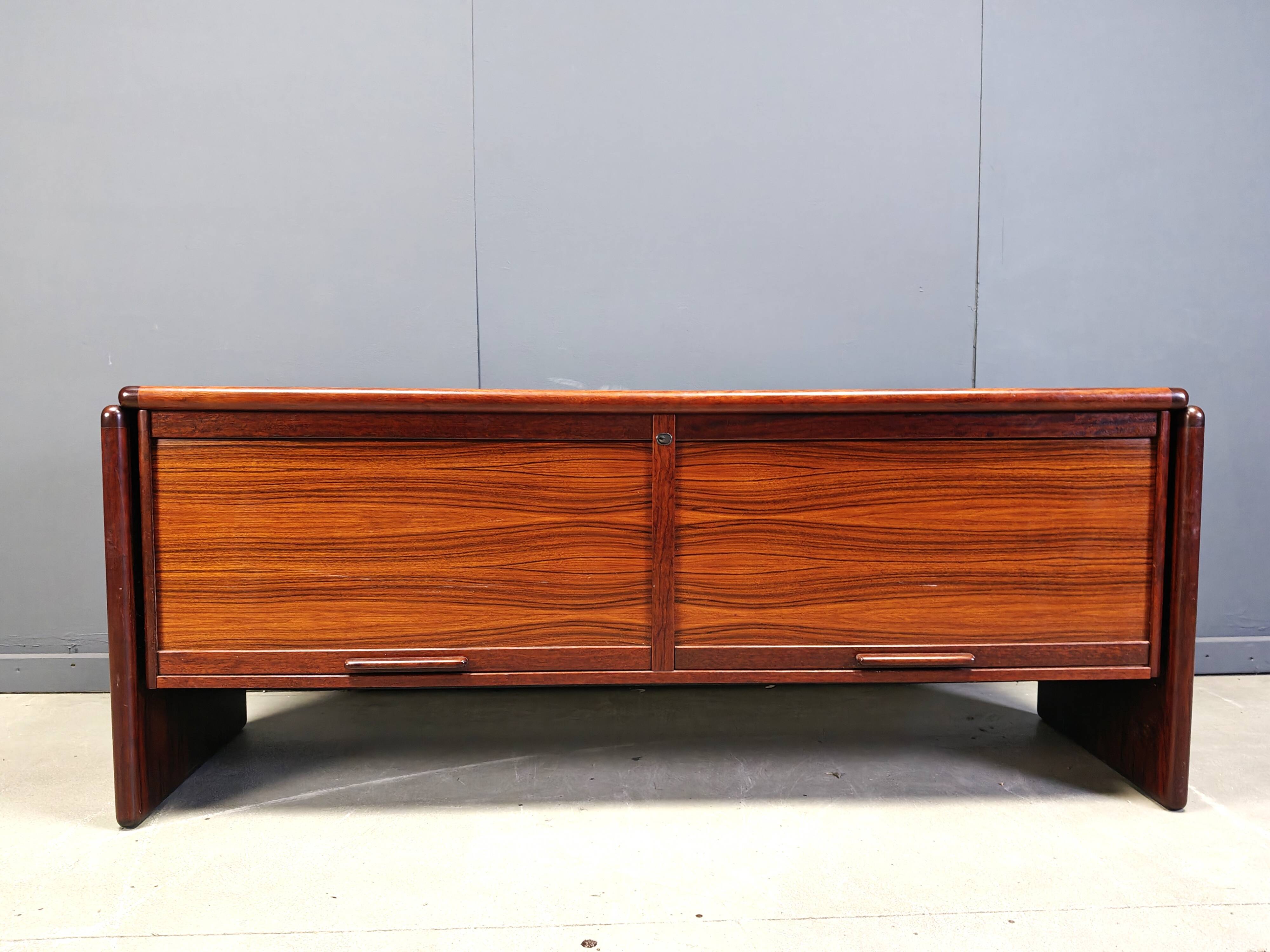 Rosewood Credenza With Vertical Tambour Doors by Dyrlund, 1960s