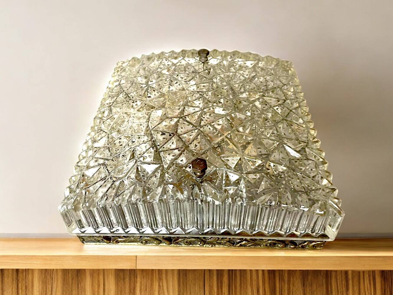 Square glass and bronze flush mount lamp, 1960s