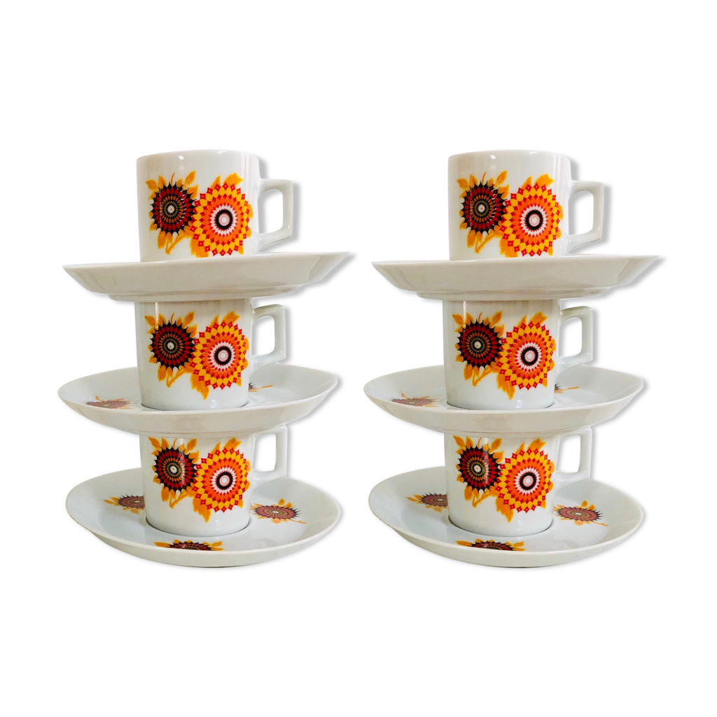Service à Café Winterling Bavaria – Années 70 – Porcelaine Multicolore – Lot (assiettes, Tasses)