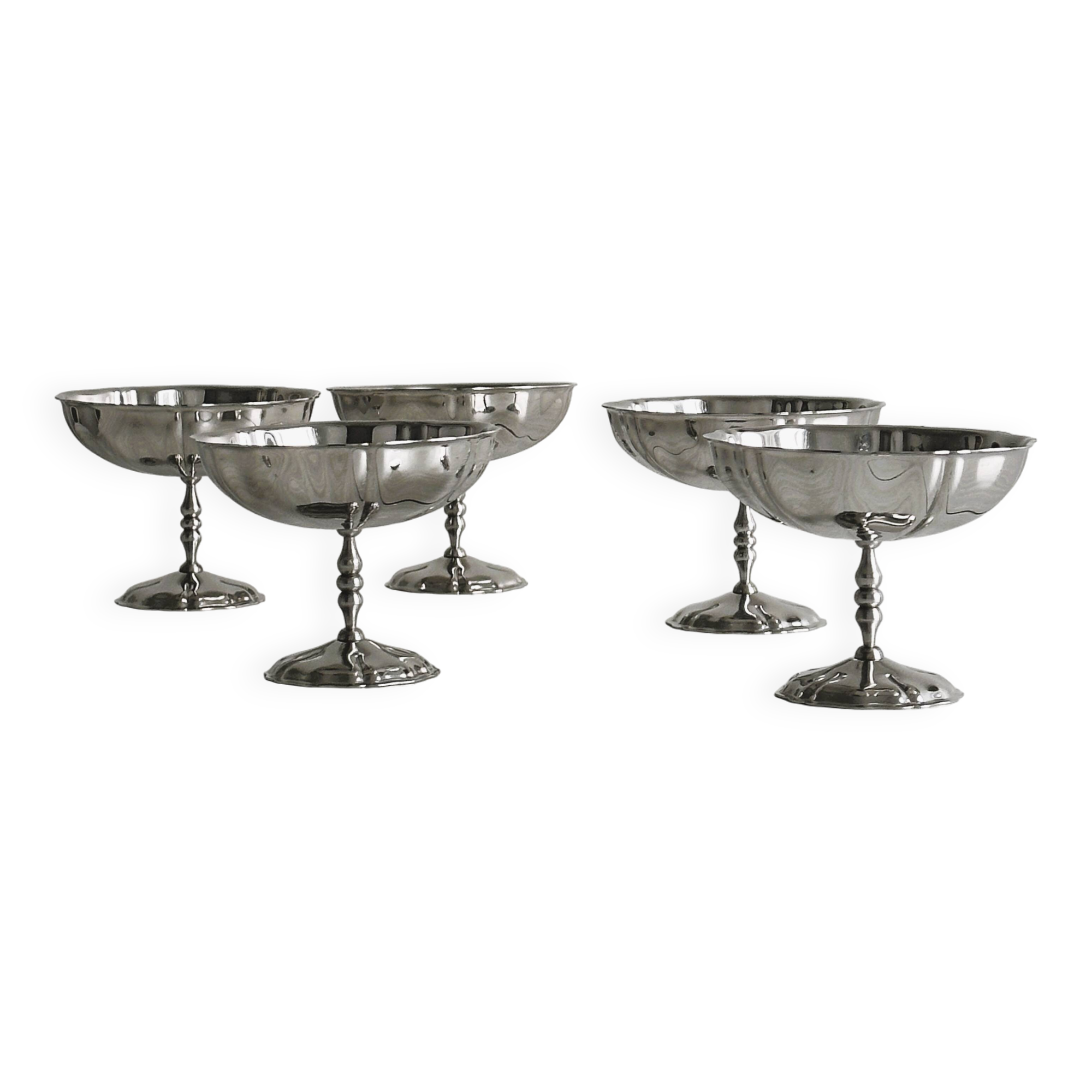 6 very large stainless steel footed bowls, Letang Remy style