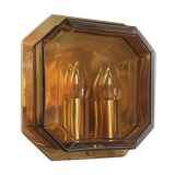 Geometric smoke topaz glass wall lamp, Glashütte Limburg, 80s