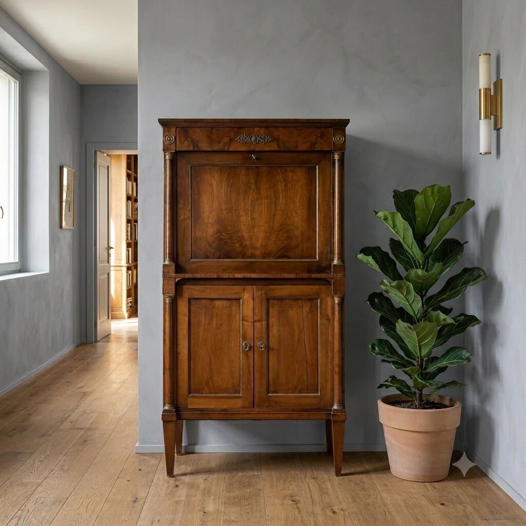 Ancient Empire secretary in walnut and bronze, Italy, 19th century