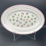 Oval ceramic serving and presentation dish with burgundy and green flower motif - MLRDP14