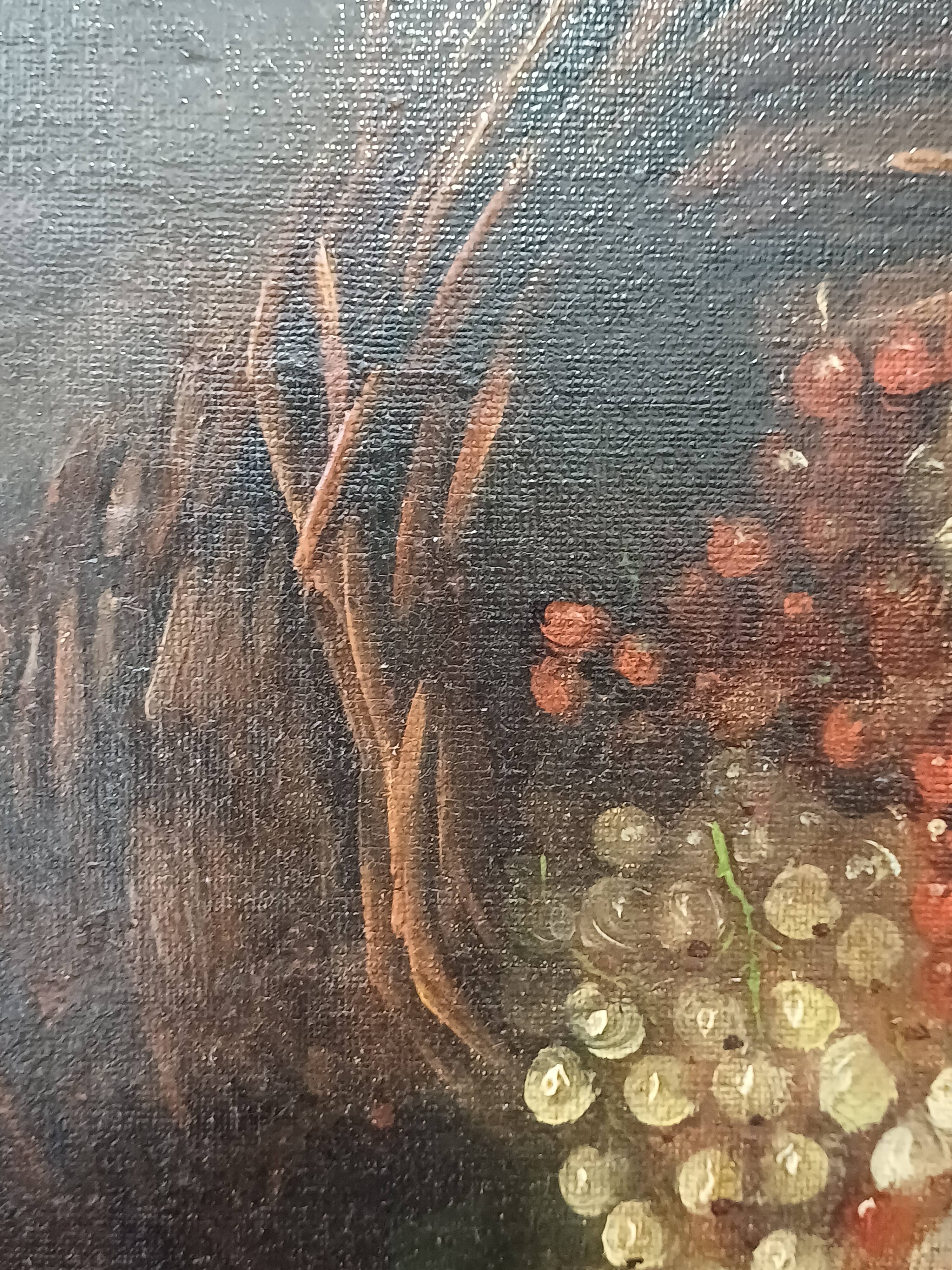 Hst painting still life basket of overturned fruit 19th - 20th century