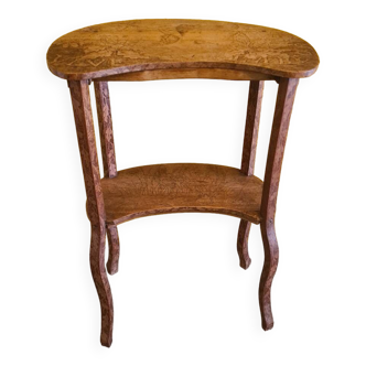 French Art Nouveau Side Table With Pyrography Circa 1910