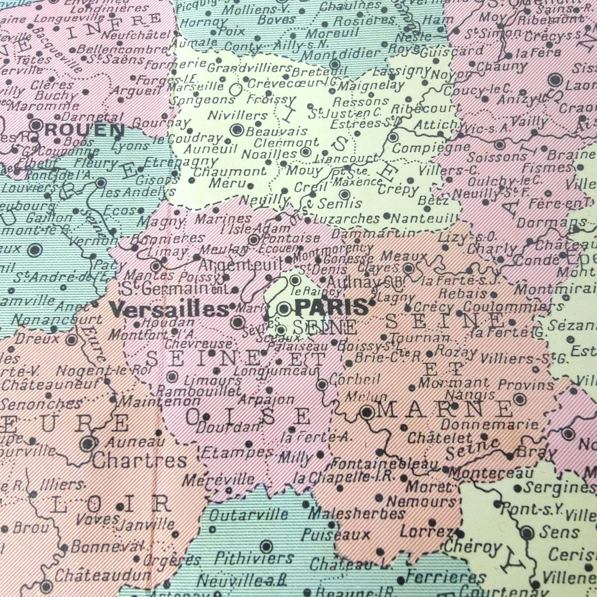 Old map of France and its departments in 1950 43x43cm