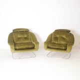 Paire de fauteuils en velours vert, 1970