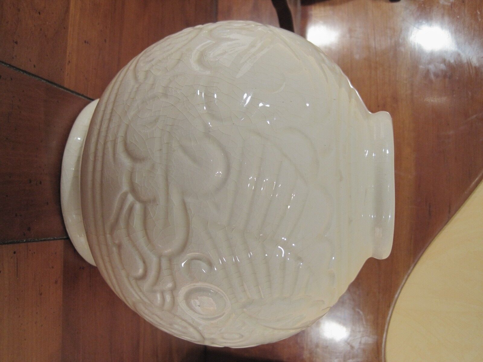 ART DECO cracked earthenware vase white Ecru St. CLEMENT bird series