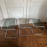Nesting tables metal and smoked glass 70s