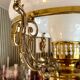 White opaline and brass pendant light
