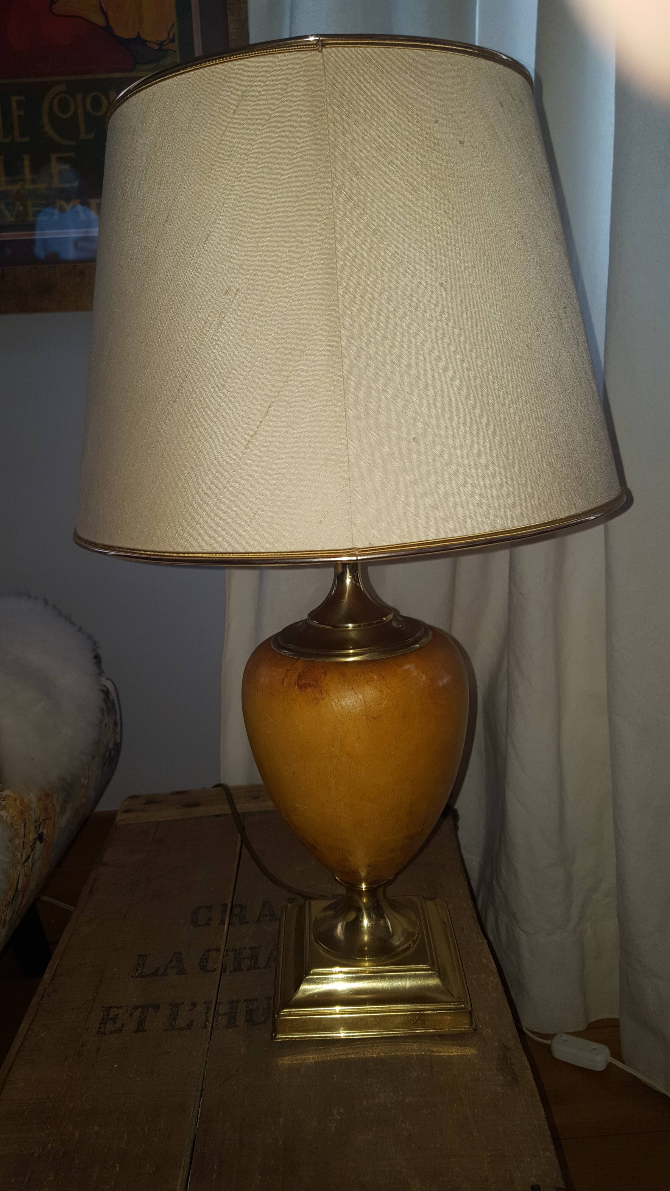 Lamp  dolphin, leather and brass